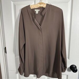 Adrienne Vittadini loose, flowy taupe‎ blouse, size L, office, event, date